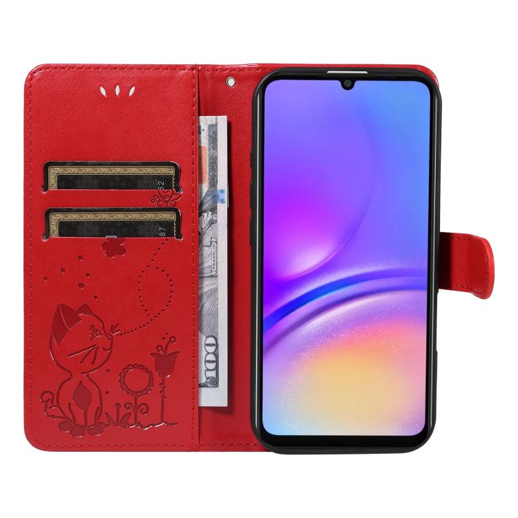 For Samsung Galaxy A06 5G / 4G Cat and Bee Embossed Flip Leather Phone Case