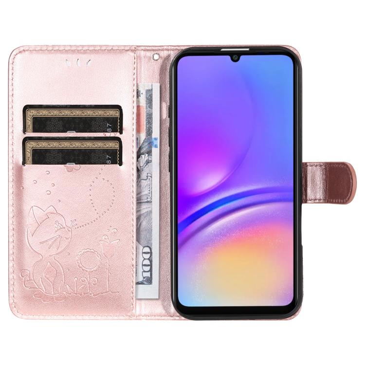 For Samsung Galaxy A06 5G / 4G Cat and Bee Embossed Flip Leather Phone Case