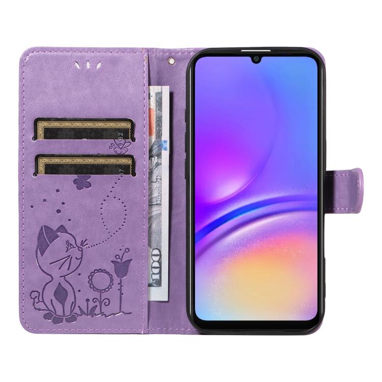 For Samsung Galaxy A06 5G / 4G Cat and Bee Embossed Flip Leather Phone Case