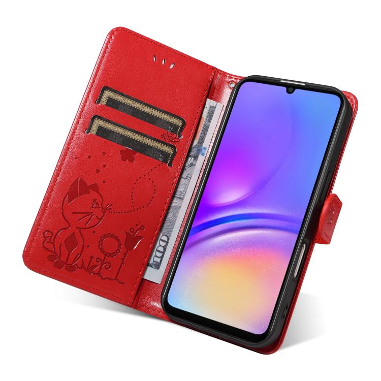 For Samsung Galaxy A07 5G Cat and Bee Embossed Flip Leather Phone Case