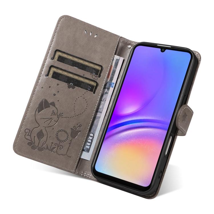 For Samsung Galaxy A07 5G Cat and Bee Embossed Flip Leather Phone Case