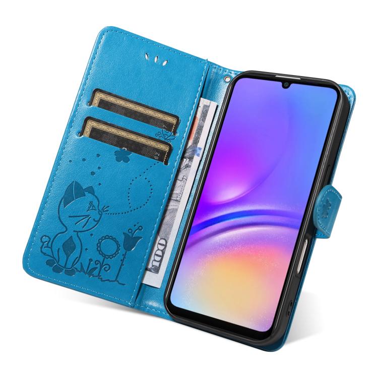 For Samsung Galaxy A07 5G Cat and Bee Embossed Flip Leather Phone Case
