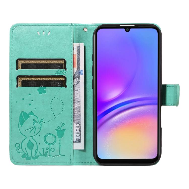 For Samsung Galaxy A07 5G Cat and Bee Embossed Flip Leather Phone Case