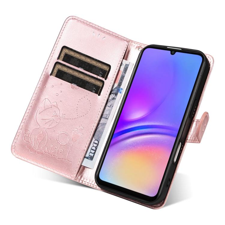 For Samsung Galaxy A07 5G Cat and Bee Embossed Flip Leather Phone Case