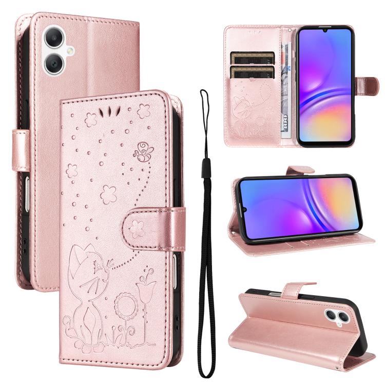 For Samsung Galaxy A07 5G Cat and Bee Embossed Flip Leather Phone Case