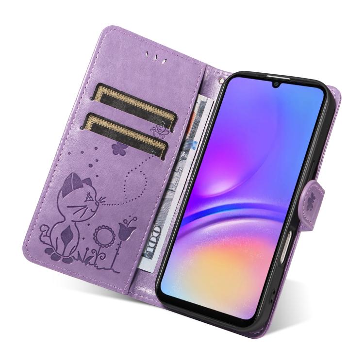 For Samsung Galaxy A07 5G Cat and Bee Embossed Flip Leather Phone Case
