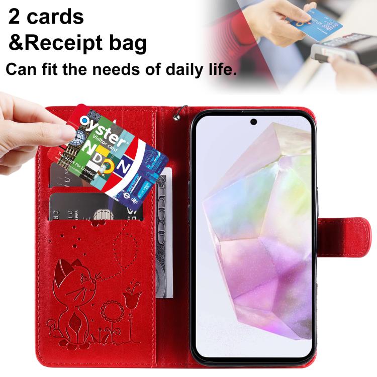 For Samsung Galaxy A56 5G Cat and Bee Embossed Flip Leather Phone Case
