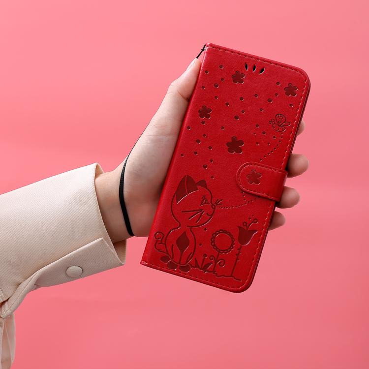 For Samsung Galaxy A56 5G Cat and Bee Embossed Flip Leather Phone Case