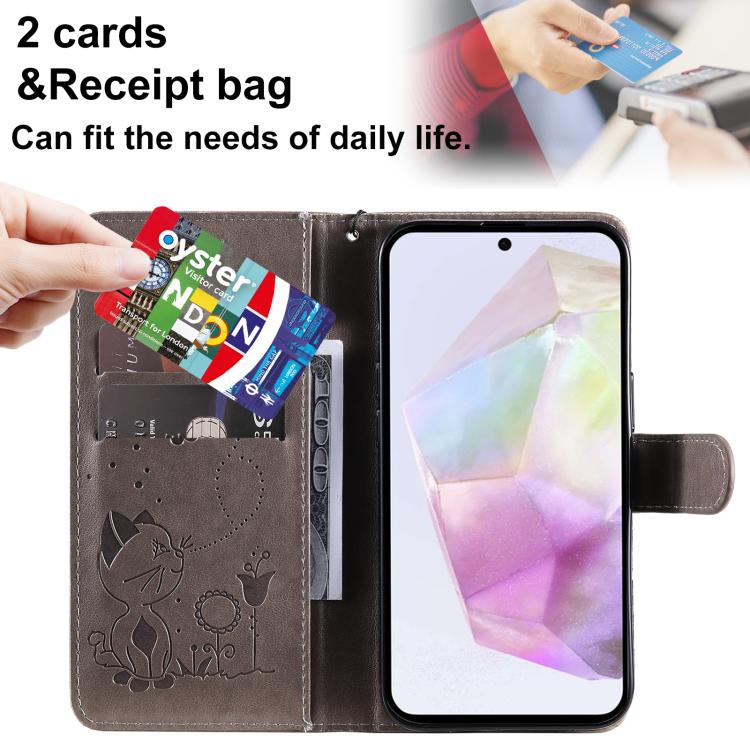 For Samsung Galaxy A56 5G Cat and Bee Embossed Flip Leather Phone Case