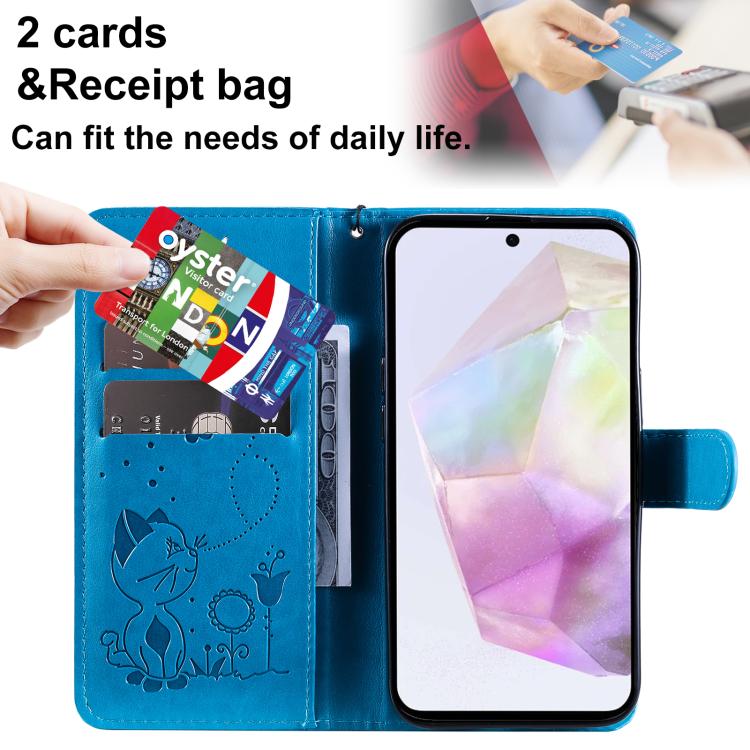 For Samsung Galaxy A56 5G Cat and Bee Embossed Flip Leather Phone Case