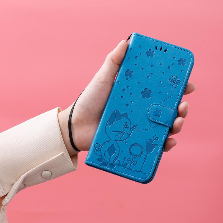 For Samsung Galaxy A56 5G Cat and Bee Embossed Flip Leather Phone Case