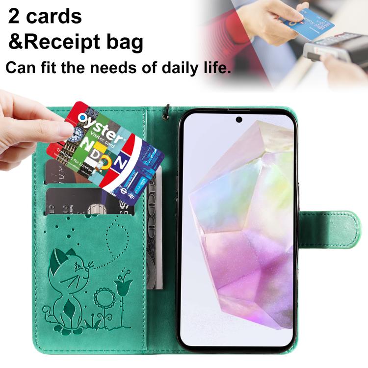 For Samsung Galaxy A56 5G Cat and Bee Embossed Flip Leather Phone Case