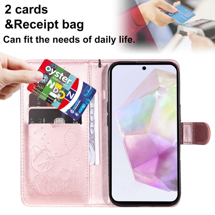 For Samsung Galaxy A56 5G Cat and Bee Embossed Flip Leather Phone Case