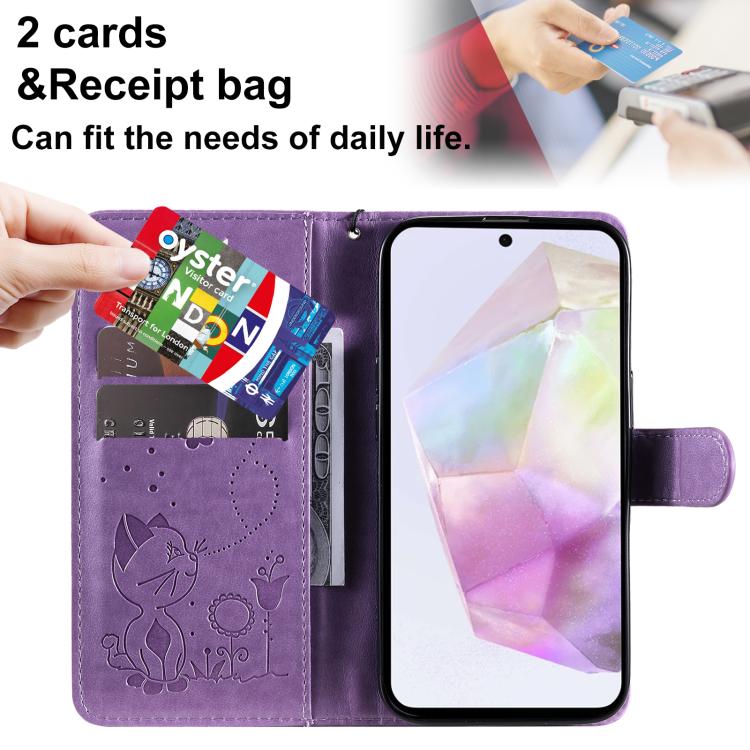 For Samsung Galaxy A56 5G Cat and Bee Embossed Flip Leather Phone Case