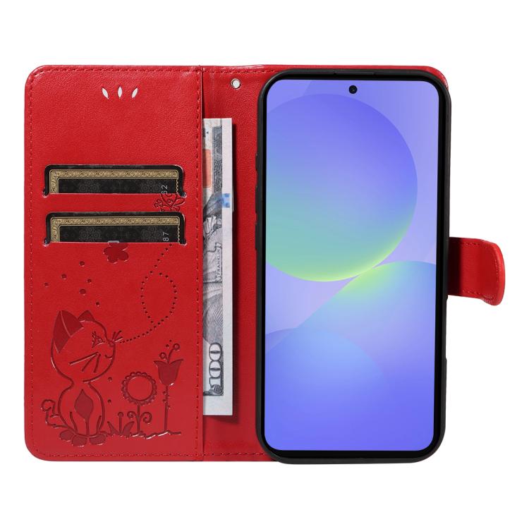 For Samsung Galaxy A37 5G Cat and Bee Embossed Flip Leather Phone Case