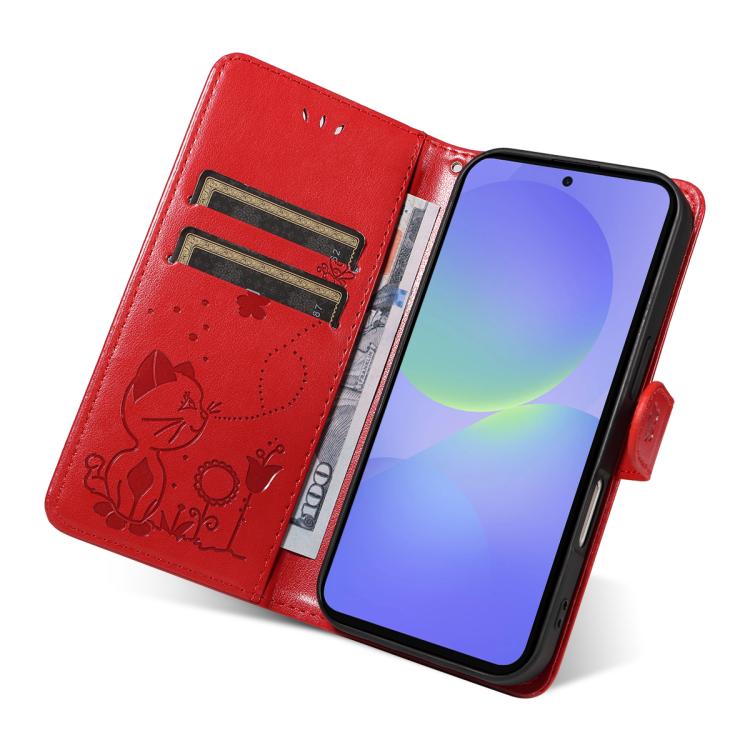 For Samsung Galaxy A37 5G Cat and Bee Embossed Flip Leather Phone Case