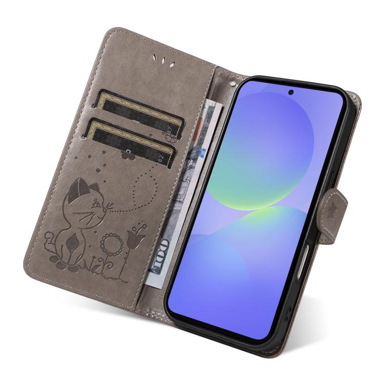 For Samsung Galaxy A37 5G Cat and Bee Embossed Flip Leather Phone Case