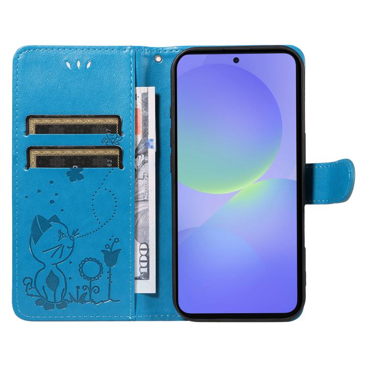 For Samsung Galaxy A37 5G Cat and Bee Embossed Flip Leather Phone Case