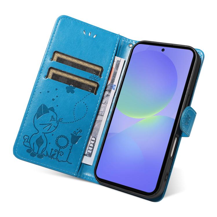 For Samsung Galaxy A37 5G Cat and Bee Embossed Flip Leather Phone Case