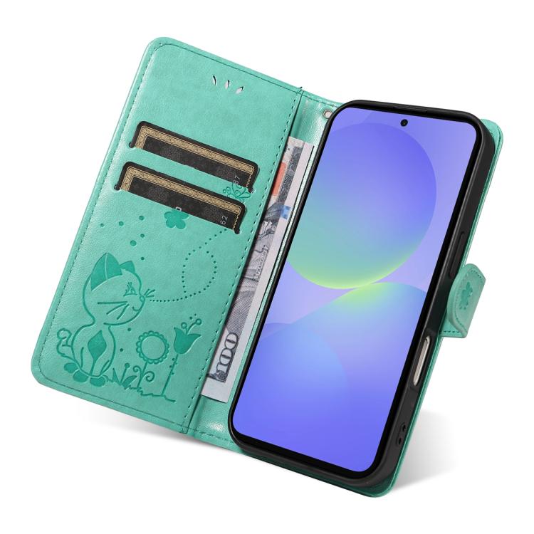 For Samsung Galaxy A37 5G Cat and Bee Embossed Flip Leather Phone Case