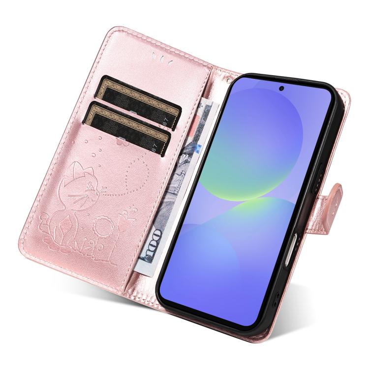 For Samsung Galaxy A37 5G Cat and Bee Embossed Flip Leather Phone Case