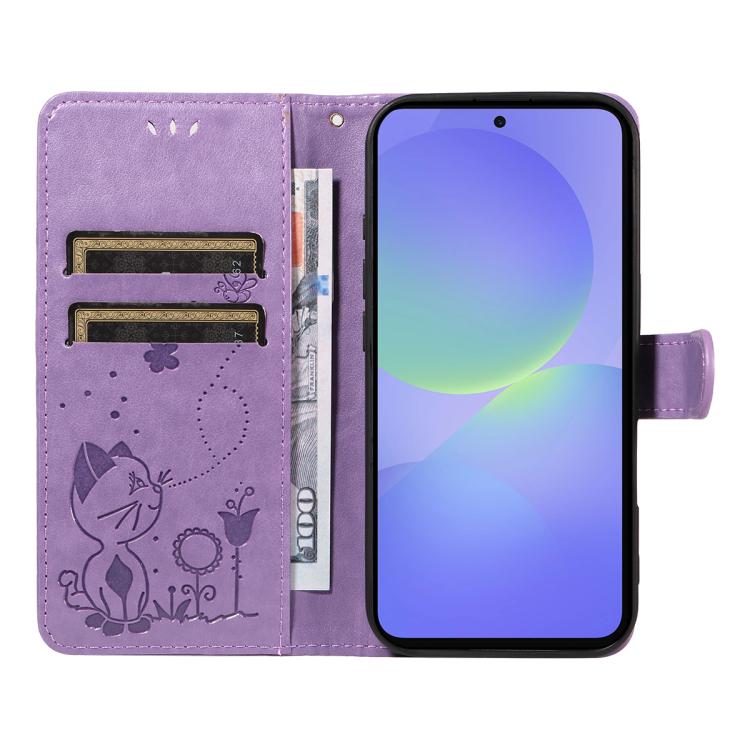 For Samsung Galaxy A37 5G Cat and Bee Embossed Flip Leather Phone Case