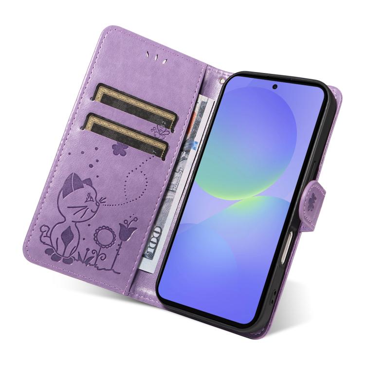 For Samsung Galaxy A37 5G Cat and Bee Embossed Flip Leather Phone Case