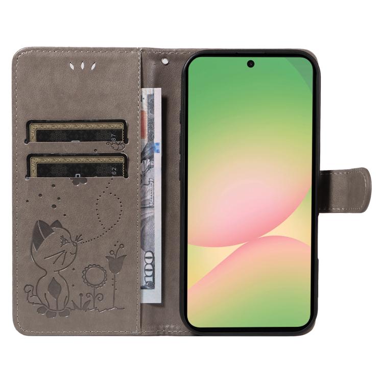 For Samsung Galaxy A57 5G Cat and Bee Embossed Flip Leather Phone Case