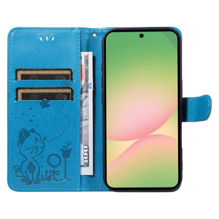 For Samsung Galaxy A57 5G Cat and Bee Embossed Flip Leather Phone Case