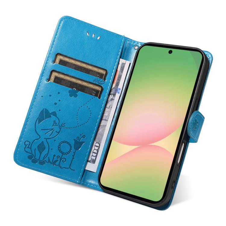 For Samsung Galaxy A57 5G Cat and Bee Embossed Flip Leather Phone Case