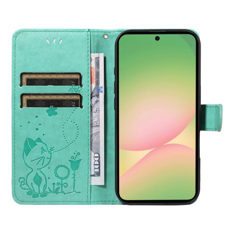 For Samsung Galaxy A57 5G Cat and Bee Embossed Flip Leather Phone Case