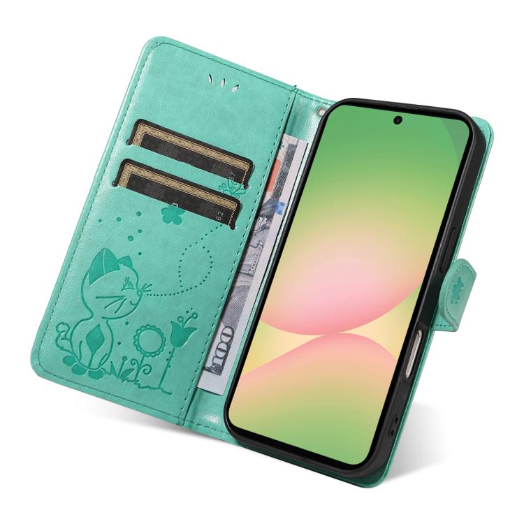 For Samsung Galaxy A57 5G Cat and Bee Embossed Flip Leather Phone Case