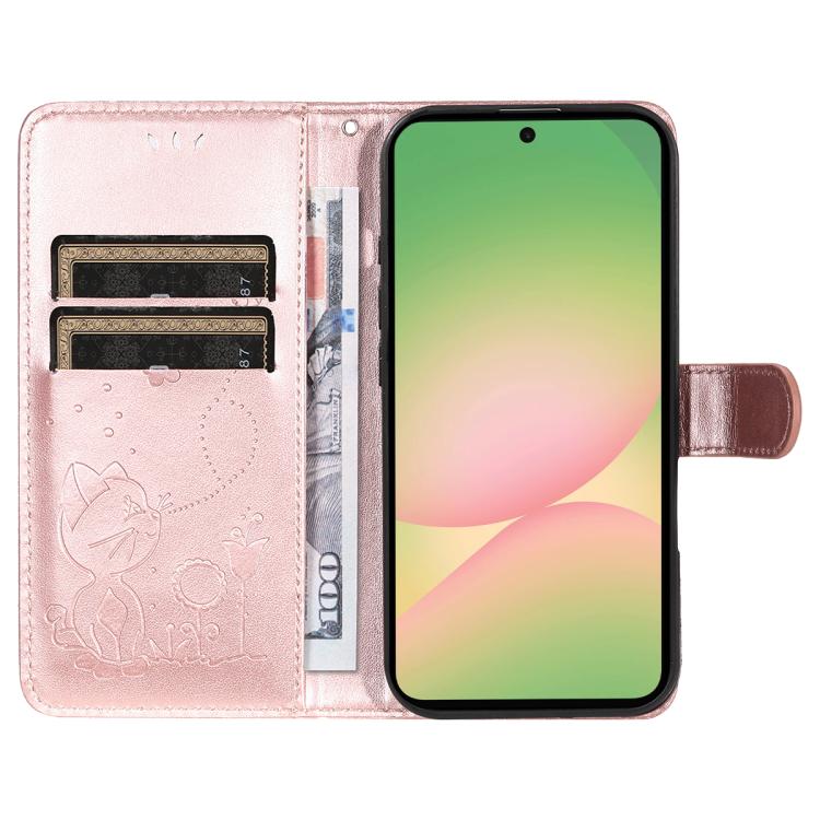 For Samsung Galaxy A57 5G Cat and Bee Embossed Flip Leather Phone Case