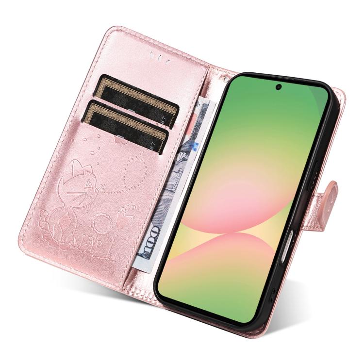 For Samsung Galaxy A57 5G Cat and Bee Embossed Flip Leather Phone Case