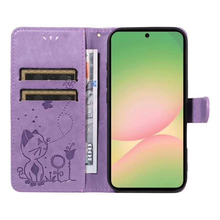 For Samsung Galaxy A57 5G Cat and Bee Embossed Flip Leather Phone Case