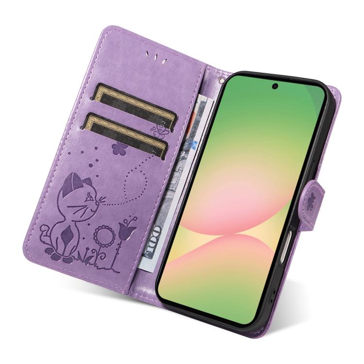 For Samsung Galaxy A57 5G Cat and Bee Embossed Flip Leather Phone Case