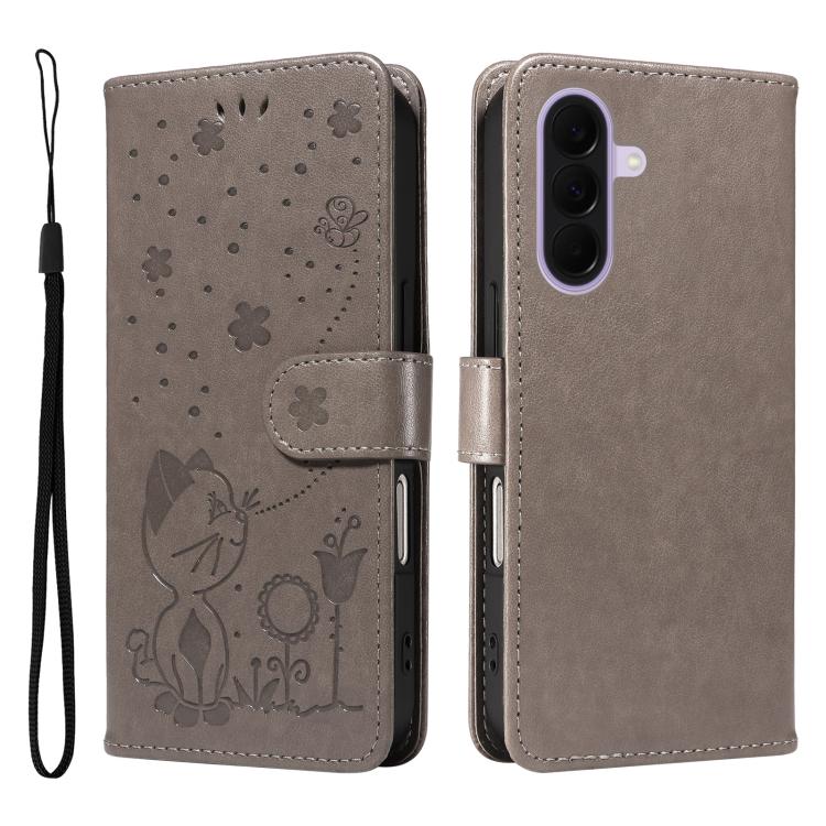 For Galaxy A27 5G Cat and Bee Embossed Flip Leather Phone Case