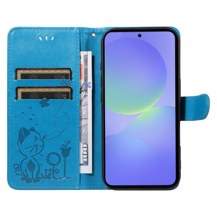 For Galaxy A27 5G Cat and Bee Embossed Flip Leather Phone Case