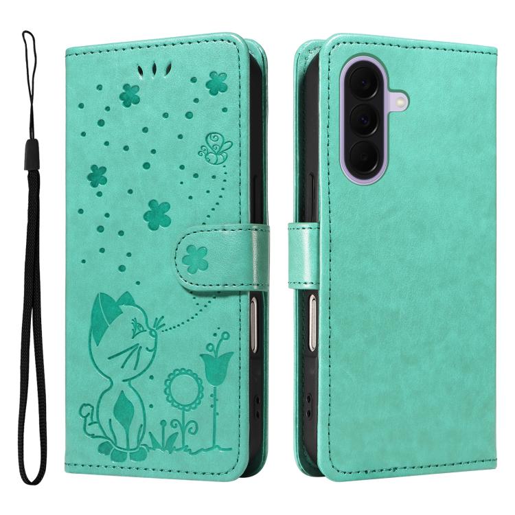 For Galaxy A27 5G Cat and Bee Embossed Flip Leather Phone Case