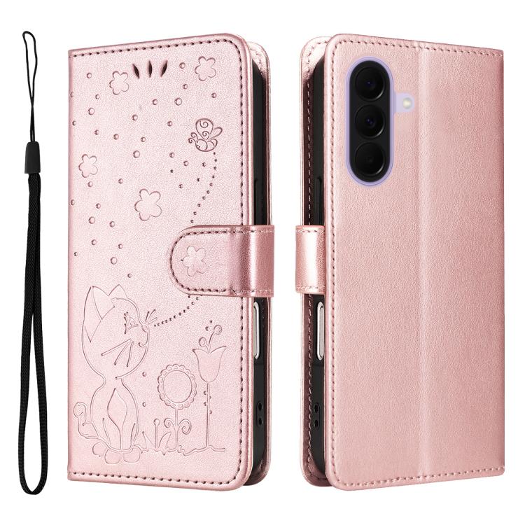 For Galaxy A27 5G Cat and Bee Embossed Flip Leather Phone Case