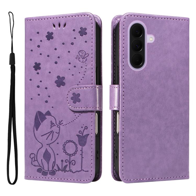 For Galaxy A27 5G Cat and Bee Embossed Flip Leather Phone Case