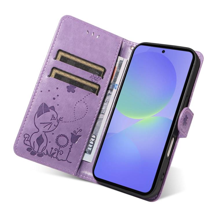 For Galaxy A27 5G Cat and Bee Embossed Flip Leather Phone Case