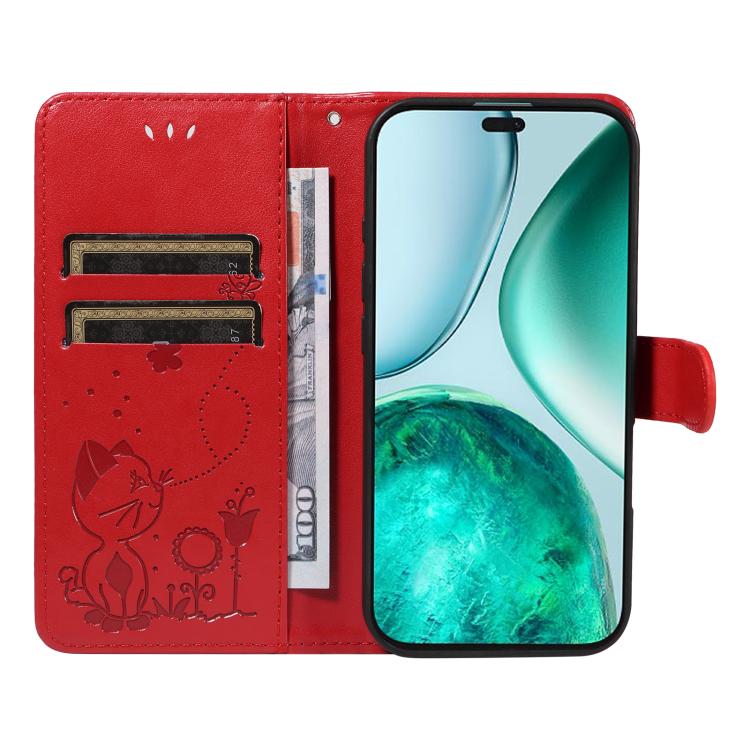 For Honor X8c 4G Global Cat and Bee Embossed Flip Leather Phone Case
