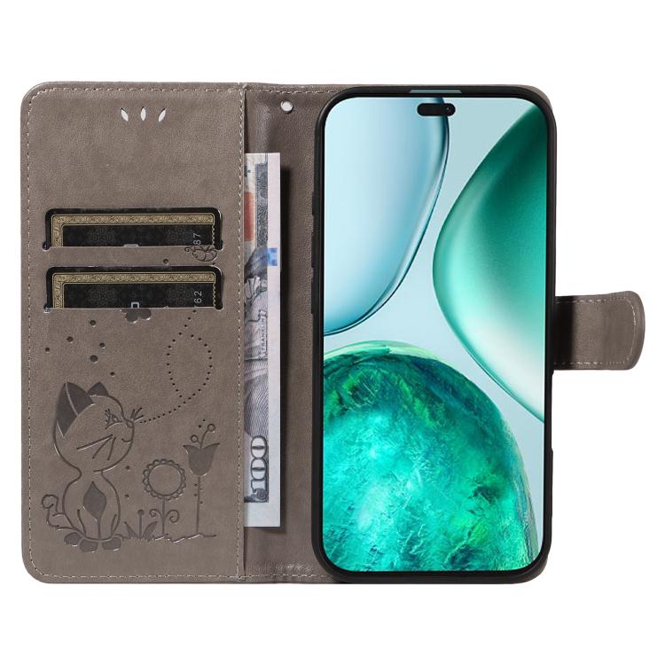 For Honor X8c 4G Global Cat and Bee Embossed Flip Leather Phone Case