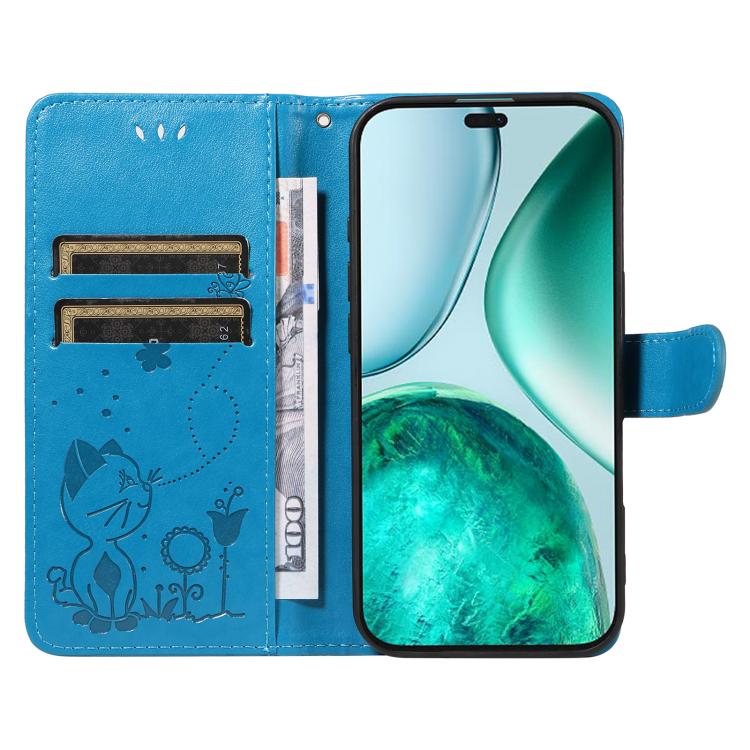 For Honor X8c 4G Global Cat and Bee Embossed Flip Leather Phone Case