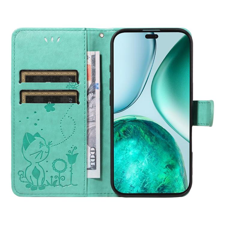 For Honor X8c 4G Global Cat and Bee Embossed Flip Leather Phone Case