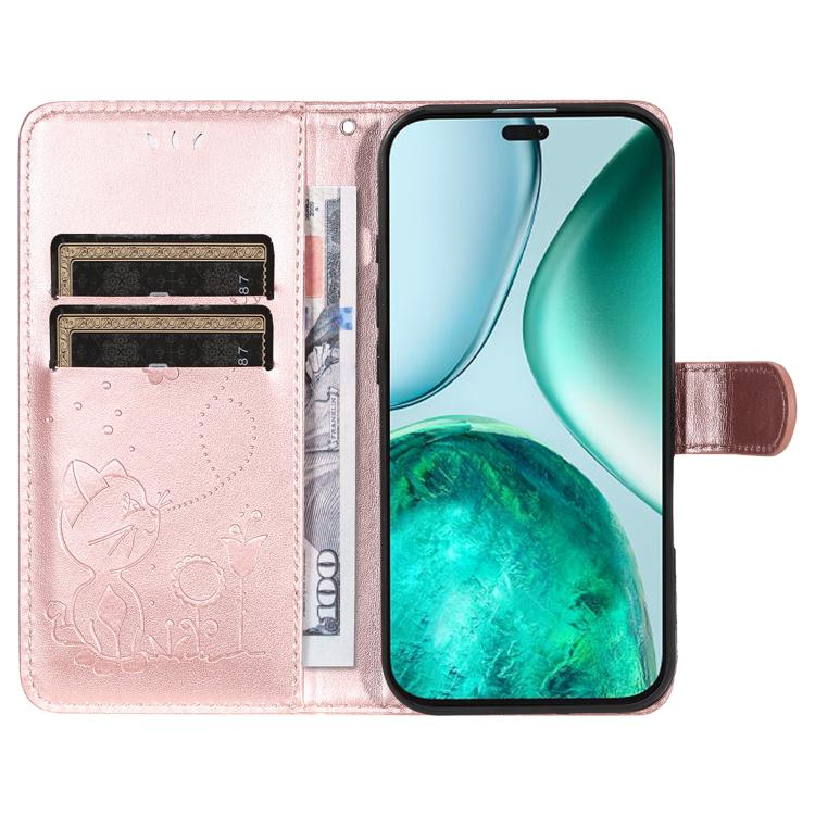 For Honor X8c 4G Global Cat and Bee Embossed Flip Leather Phone Case