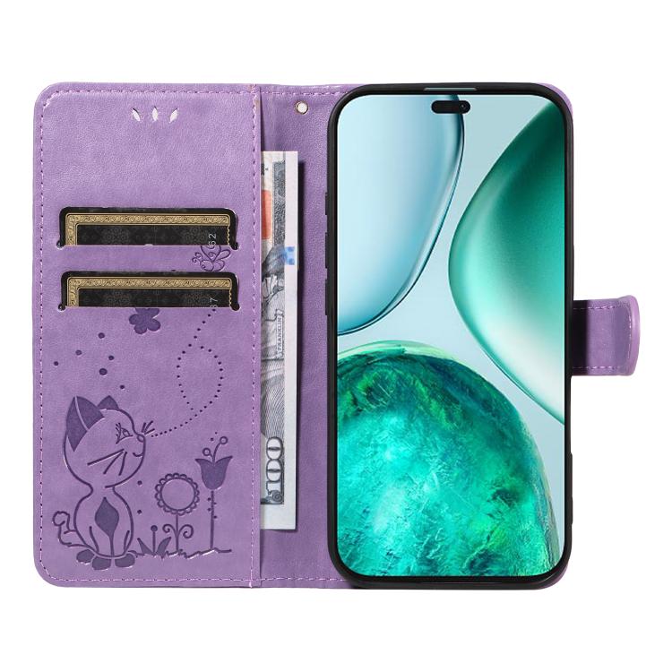 For Honor X8c 4G Global Cat and Bee Embossed Flip Leather Phone Case