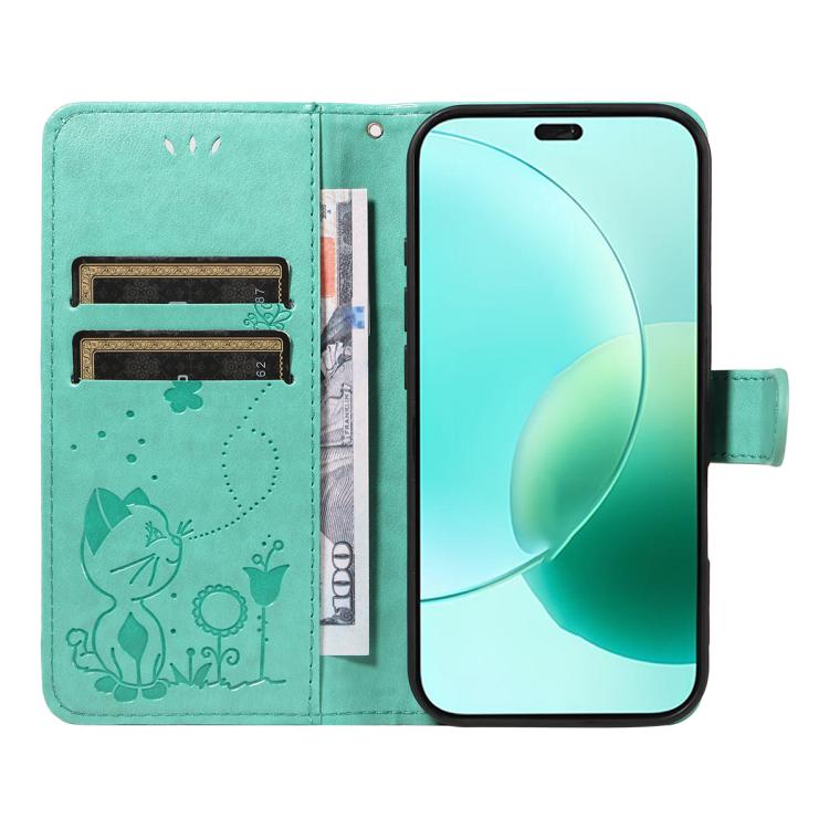 For Honor 400 Lite Global Cat and Bee Embossed Flip Leather Phone Case