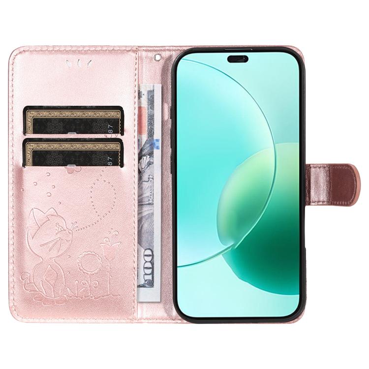 For Honor 400 Lite Global Cat and Bee Embossed Flip Leather Phone Case